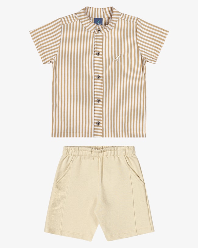 Conjunto Infantil Menino Camisa em Tricoline e Bermuda - ReiRex - Nude-4ab5c35a-f6eb-431f-b96a-735c1190cba0