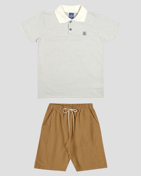 Conjunto Infantil Menino Camisa Polo e Bermuda ReiRex Branco