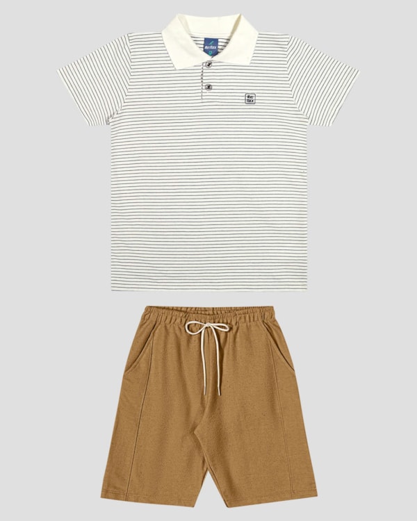 Conjunto Infantil Menino Camisa Polo e Bermuda ReiRex Branco