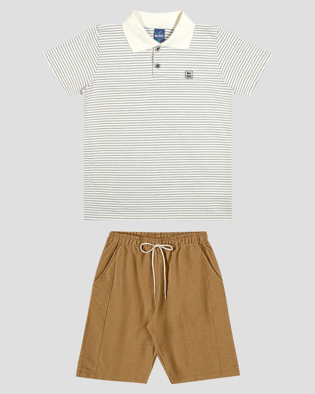 Conjunto Infantil Menino Camisa Polo e Bermuda ReiRex Branco-4a13eebc-6ec9-4569-b70b-ac07281fb47c