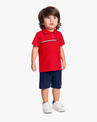 Conjunto Infantil Menino Camisa Polo e Bermuda - ReiRex - Tomato