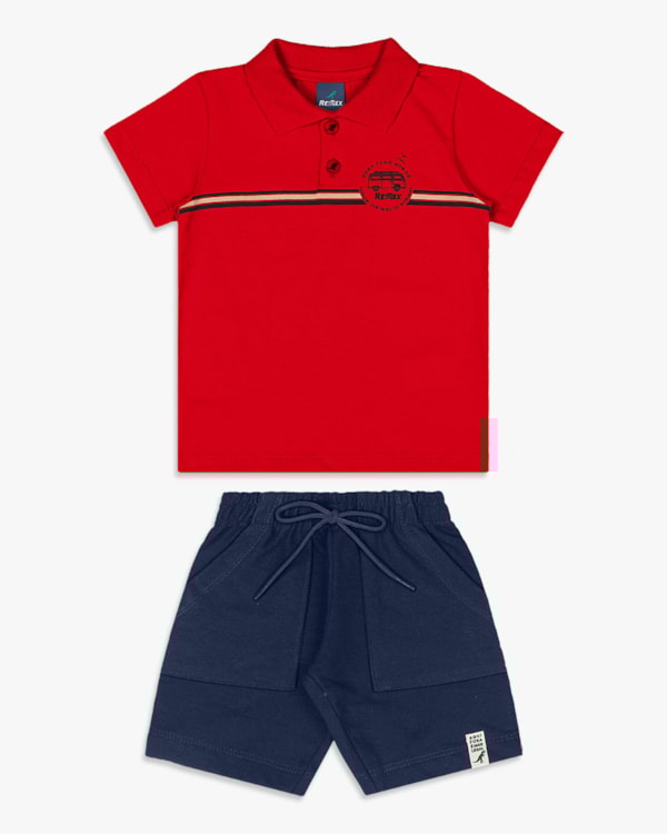Conjunto Infantil Menino Camisa Polo e Bermuda - ReiRex - Tomato