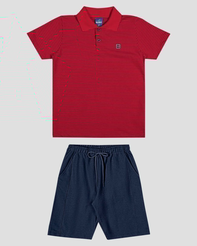 Conjunto Infantil Menino Camisa Polo e Bermuda ReiRex Vermelho-68b968cc-67c5-4b46-a89a-38cbc781d9c8
