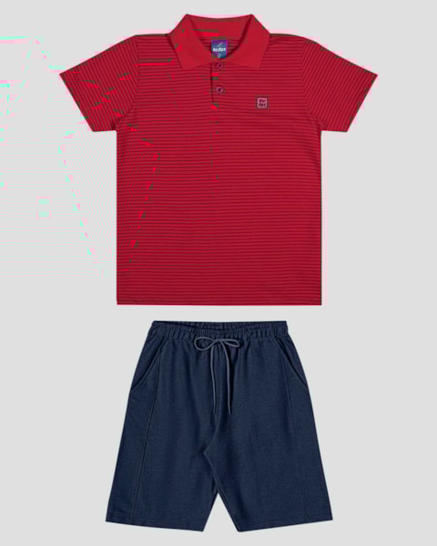 Conjunto Infantil Menino Camisa Polo e Bermuda ReiRex Vermelho
