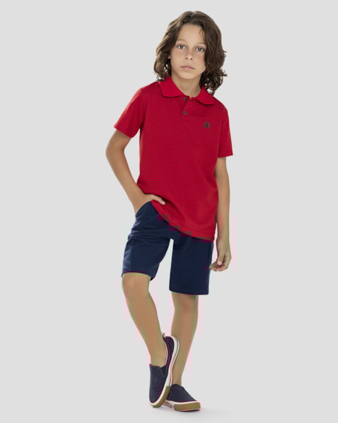 Conjunto Infantil Menino Camisa Polo e Bermuda ReiRex Vermelho