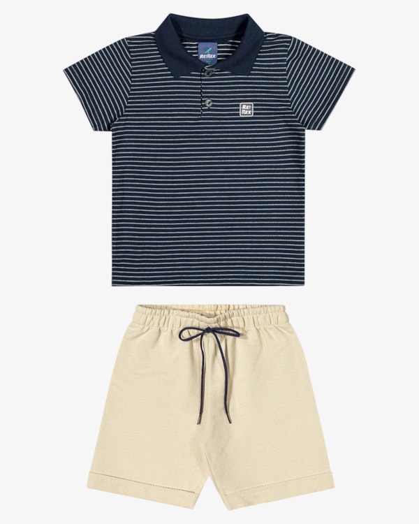 Conjunto Infantil Menino Camisa Polo Listrada e Bermuda - ReiRex - Oxford