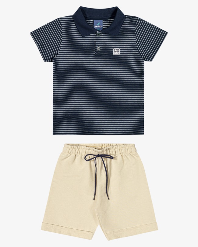Conjunto Infantil Menino Camisa Polo Listrada e Bermuda - ReiRex - Oxford-9813b7e1-ec5e-4f4d-a37b-bde066ad1f81