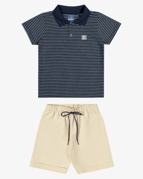 Conjunto Infantil Menino Camisa Polo Listrada e Bermuda - ReiRex - Oxford