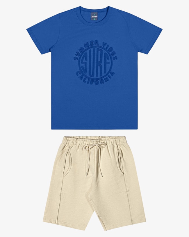 Conjunto Infantil Menino Camiseta + Bermuda - ReiRex - Azul-844c6caf-adb8-477b-9521-4139d9160a36
