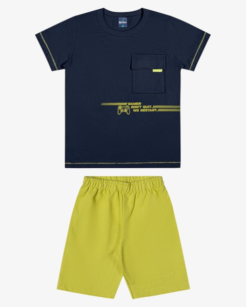 Conjunto Infantil Menino Camiseta com Bolso e Bermuda - ReiRex - Oxford
