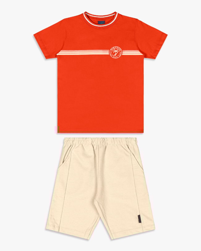 Conjunto Infantil Menino Camiseta com Estampa e Bermuda - ReiRex - Carrot-4bdd9b98-2197-4fed-a167-27401181409c