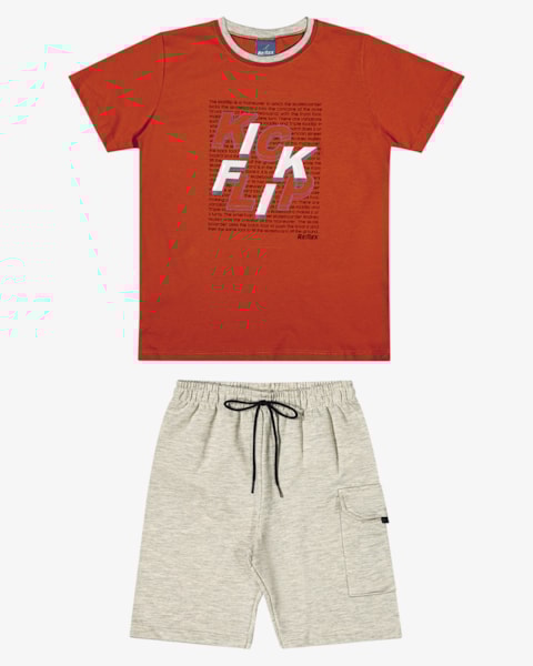 Conjunto Infantil Menino Camiseta com Estampa e Bermuda - ReiRex - Carrot