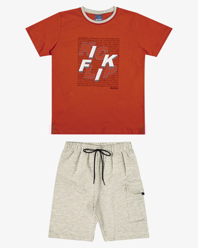 Conjunto Infantil Menino Camiseta com Estampa e Bermuda - ReiRex - Carrot-5c6c4835-e6a4-47f6-a66d-a1445f097994