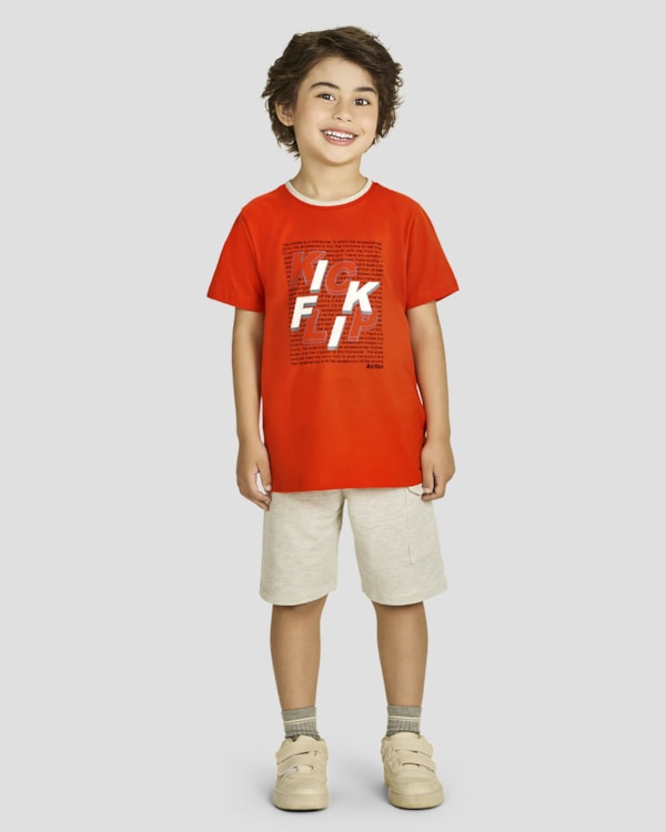 Conjunto Infantil Menino Camiseta com Estampa e Bermuda - ReiRex - Carrot