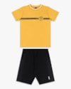 Conjunto Infantil Menino Camiseta com Estampa e Bermuda - ReiRex - Mostarda-a6e0f2c8-f10a-4997-bbe2-d99505af8281