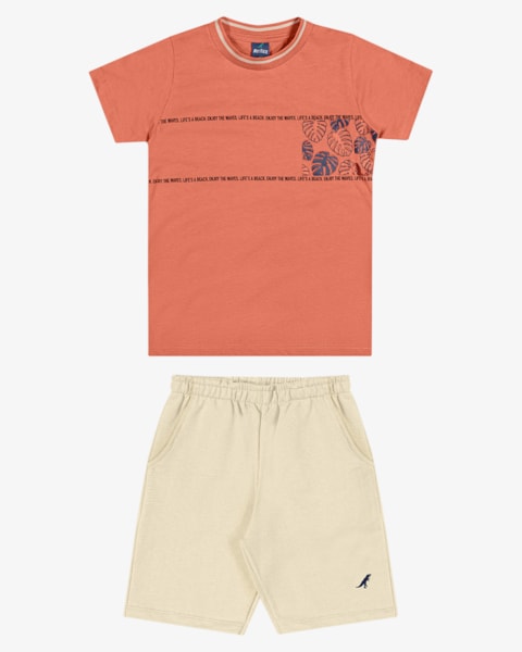 Conjunto Infantil Menino Camiseta com Retilínea + Bermuda - ReiRex - Mango