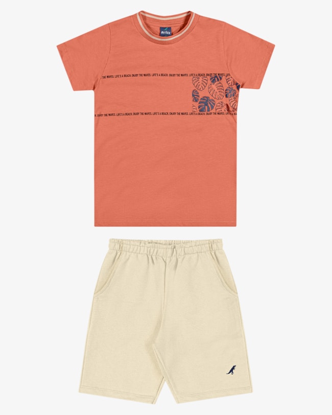 Conjunto Infantil Menino Camiseta com Retilínea + Bermuda - ReiRex - Mango-5b402427-4447-40ed-aa9f-0773735b00e6