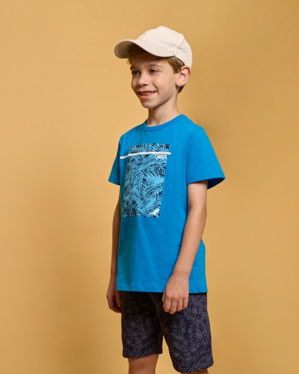 Conjunto Infantil Menino Camiseta e Bermuda Estampado - ReiRex - Azul