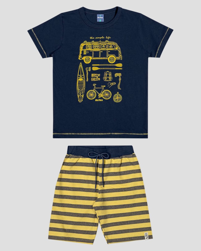 Conjunto Infantil Menino Camiseta e Bermuda Listrada ReiRex Azul-588ee465-dc3e-4bf0-8b7f-391ce9be30d9