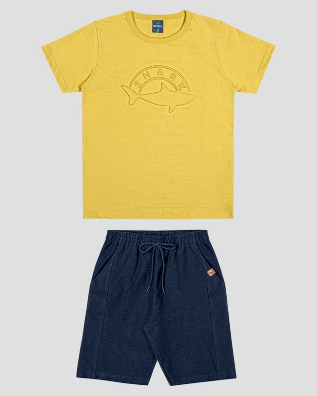 Conjunto Infantil Menino Camiseta e Bermuda ReiRex Amarelo-9f73e64d-3af7-4933-b6cb-686599205e4f