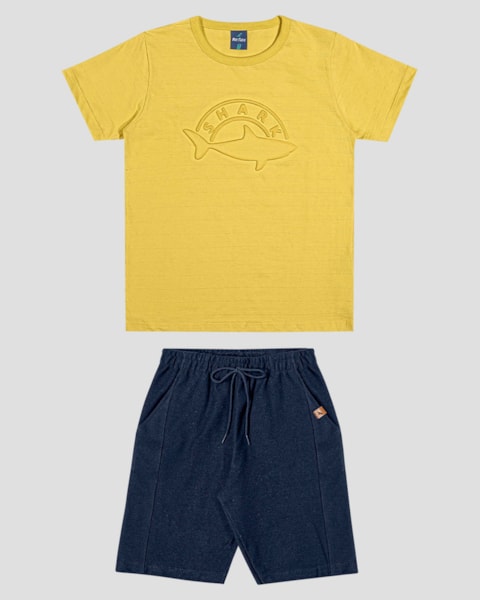 Conjunto Infantil Menino Camiseta e Bermuda ReiRex Amarelo