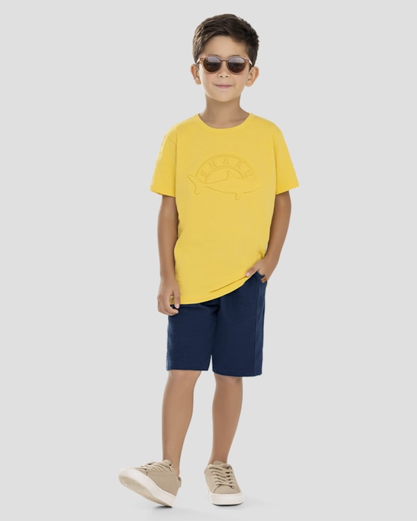Conjunto Infantil Menino Camiseta e Bermuda ReiRex Amarelo