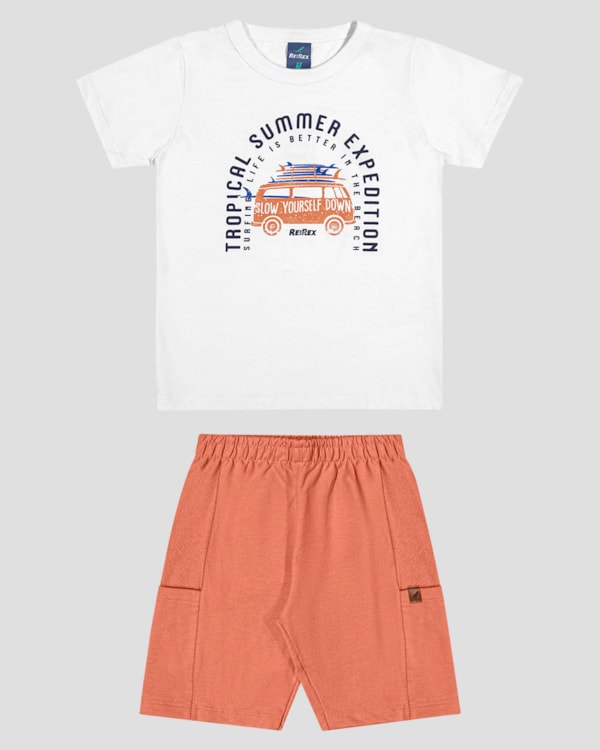 Conjunto Infantil Menino Camiseta e Bermuda ReiRex Branco