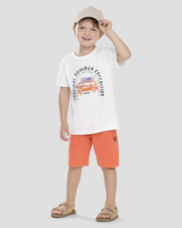 Conjunto Infantil Menino Camiseta e Bermuda ReiRex Branco