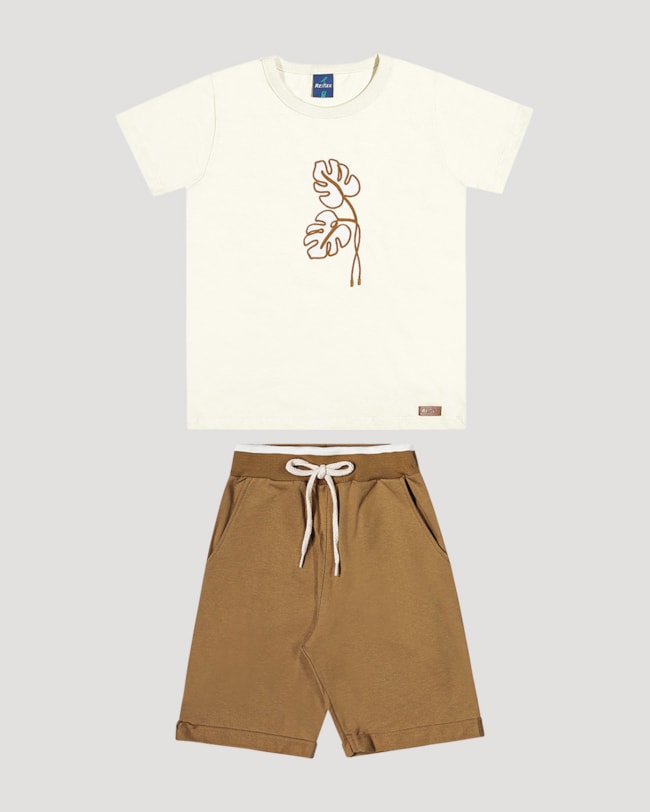 Conjunto Infantil Menino Camiseta e Bermuda ReiRex Natural-64699a83-1694-401d-9e6d-955217445f7c