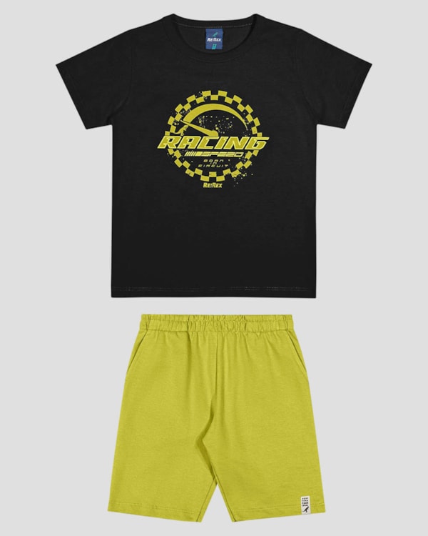 Conjunto Infantil Menino Camiseta e Bermuda ReiRex Preto