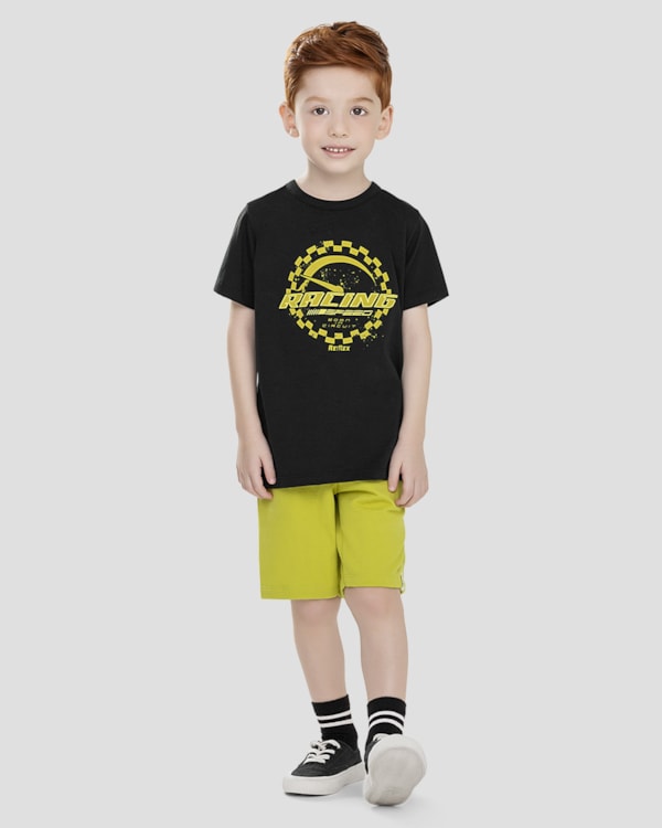 Conjunto Infantil Menino Camiseta e Bermuda ReiRex Preto