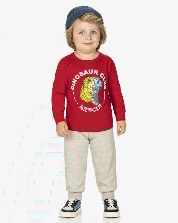Conjunto Infantil Menino Camiseta e Calça ReiRex - Vermelho