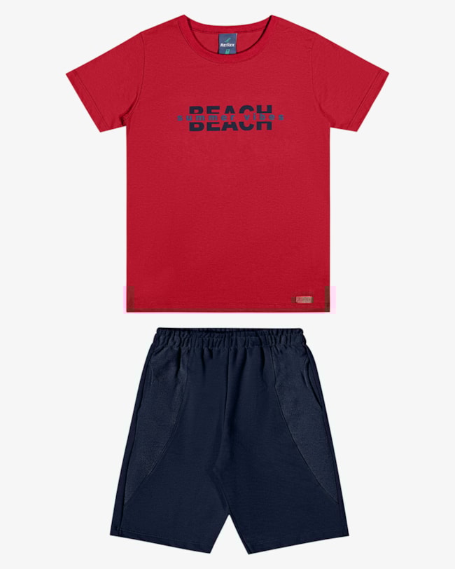 Conjunto Infantil Menino Camiseta Estampa 3D e Bermuda - ReiRex - Tomato-07d7418f-8f8e-4f16-821f-c43883e33f10