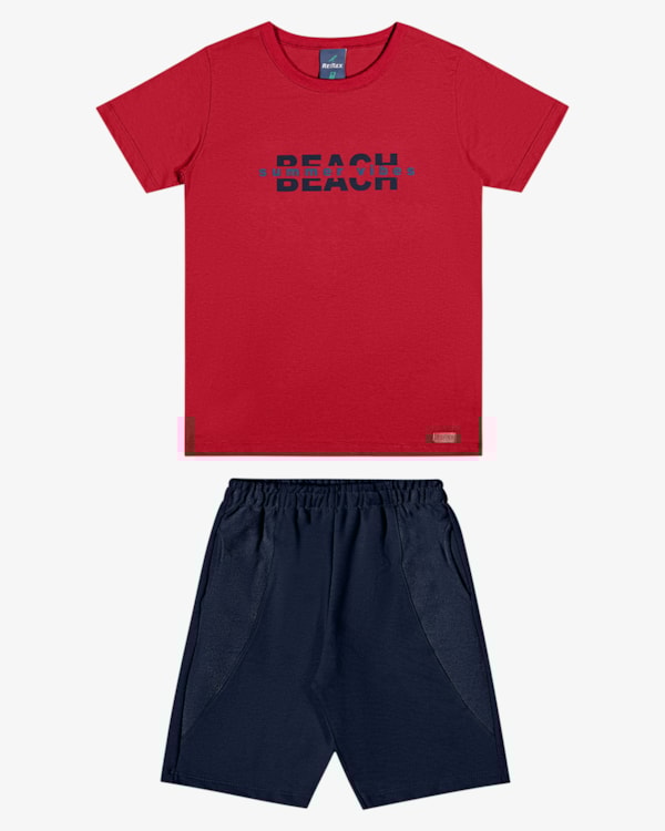 Conjunto Infantil Menino Camiseta Estampa 3D e Bermuda - ReiRex - Tomato