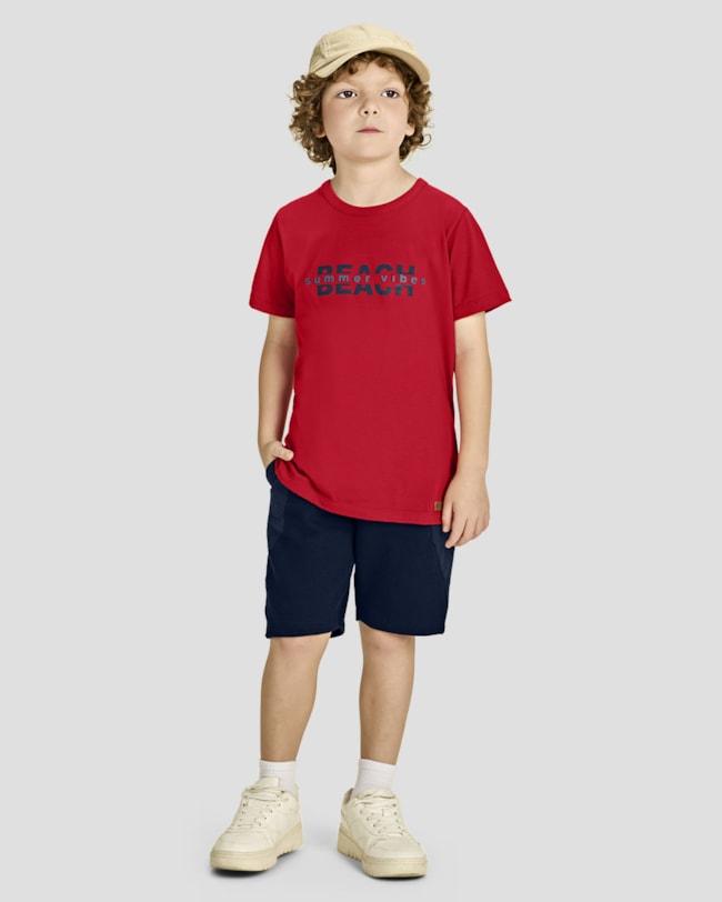 Conjunto Infantil Menino Camiseta Estampa 3D e Bermuda - ReiRex - Tomato-b5f13610-6760-4302-b289-6eba3d57b8a0