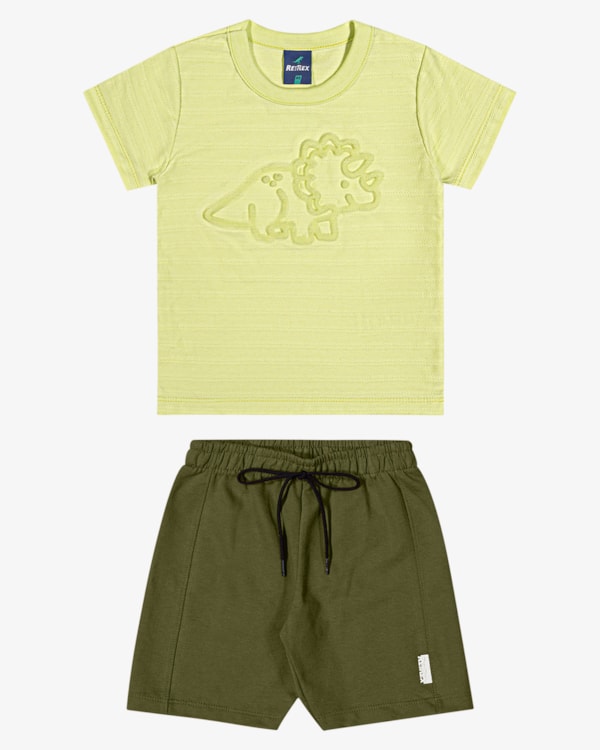 Conjunto Infantil Menino Camiseta Estampa Dino e Bermuda - ReiRex - Matcha