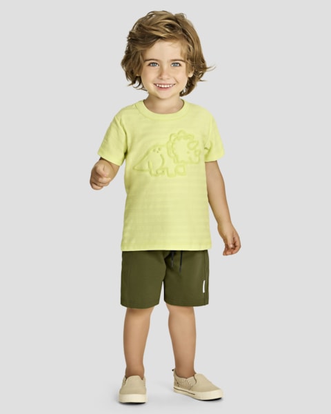 Conjunto Infantil Menino Camiseta Estampa Dino e Bermuda - ReiRex - Matcha