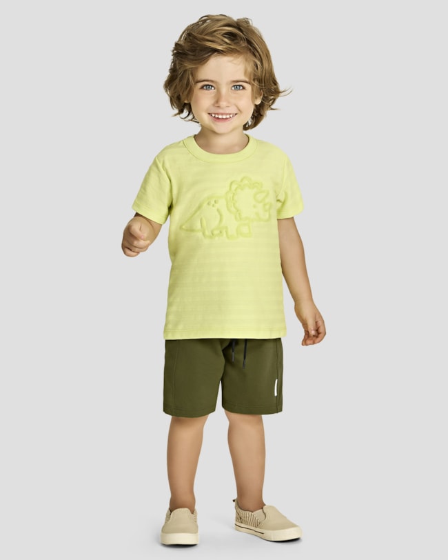 Conjunto Infantil Menino Camiseta Estampa Dino e Bermuda - ReiRex - Matcha-2f8f9edf-357b-437a-bb79-758cf41e2b52