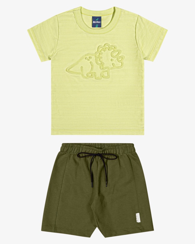 Conjunto Infantil Menino Camiseta Estampa Dino e Bermuda - ReiRex - Matcha-52215507-a4d2-4d7c-896e-da078b8634e8