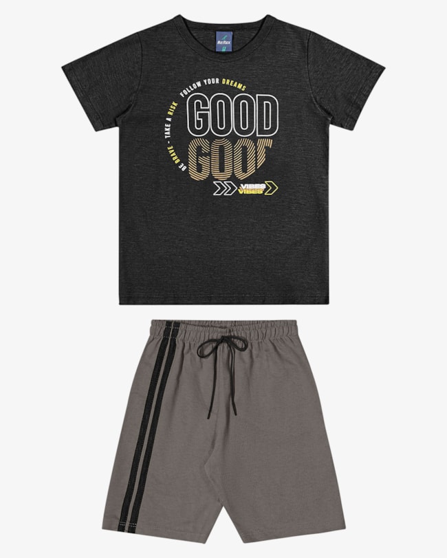 Conjunto Infantil Menino Camiseta Estampa Frontal e Bermuda - ReiRex - Preto-5f298d17-e552-4414-a7f1-6d3933df7c6f