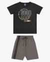 Conjunto Infantil Menino Camiseta Estampa Frontal e Bermuda - ReiRex - Preto-94ea7b64-60e8-4abd-8e2e-0bbafadccfd0