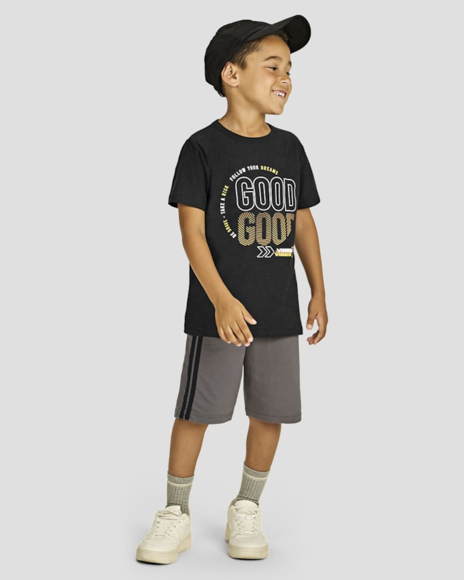Conjunto Infantil Menino Camiseta Estampa Frontal e Bermuda - ReiRex - Preto-00190142-bdc1-44dc-9597-cbe8429191cb