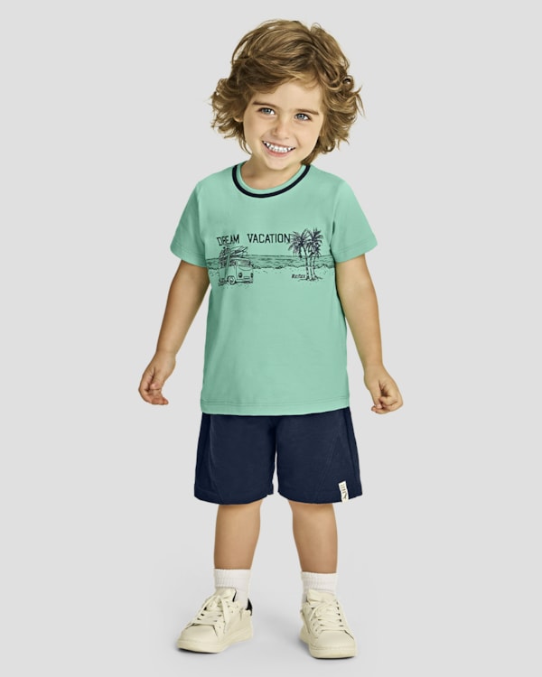 Conjunto Infantil Menino Camiseta Estampa Praia e Bermuda - ReiRex - Gelato
