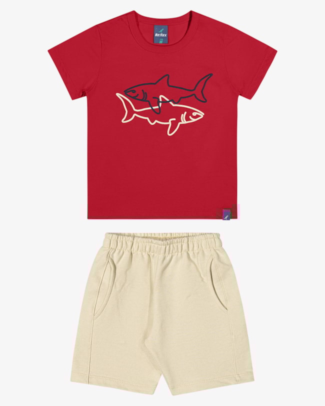 Conjunto Infantil Menino Camiseta Estampa Relevo e Bermuda - ReiRex - Tomato-8a436648-dc47-40f8-baed-63cd0f6ea27f
