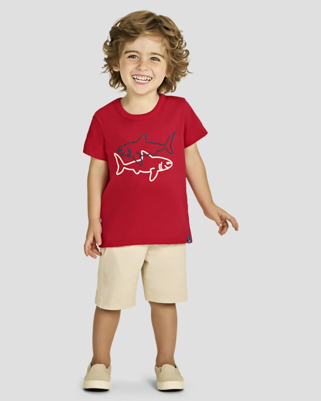 Conjunto Infantil Menino Camiseta Estampa Relevo e Bermuda - ReiRex - Tomato-40d58716-da38-47c9-838f-09252bea07b6