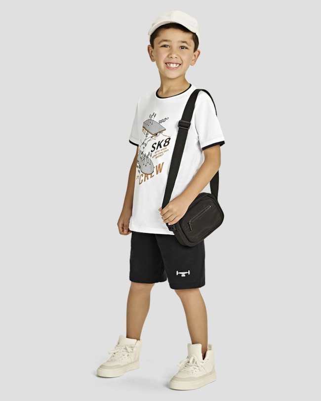 Conjunto Infantil Menino Camiseta Estampa Skate e Bermuda - ReiRex - Branco-92f67811-9c62-45d9-bb9a-3d6e36969b21
