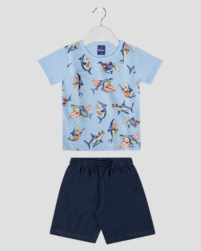 Conjunto Infantil Menino Camiseta Estampada + Bermuda - ReiRex - Azul-636fc72e-09a6-4135-8427-20e766d0258d