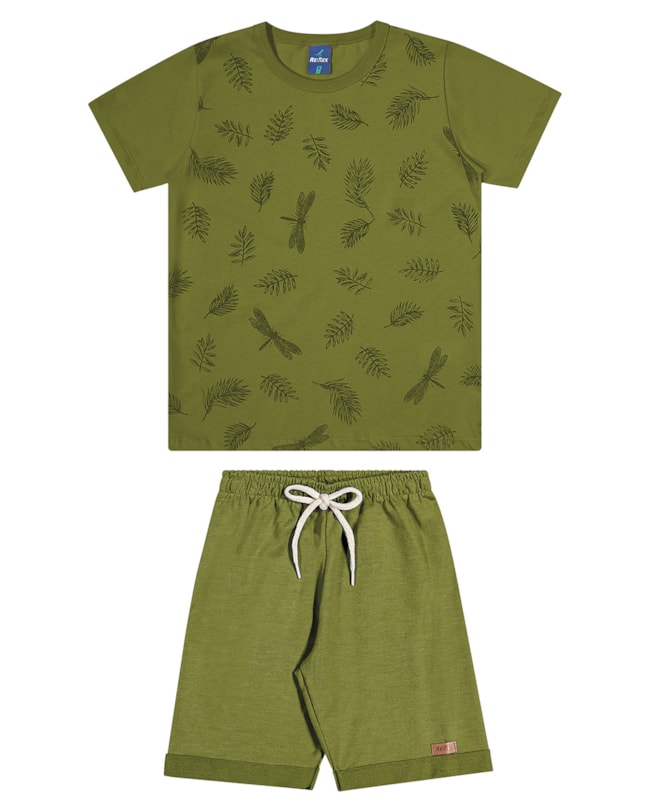 Conjunto Infantil Menino Camiseta Folhagens e Bermuda ReiRex-c271c7cd-988c-429f-91cd-fde71b29ee44