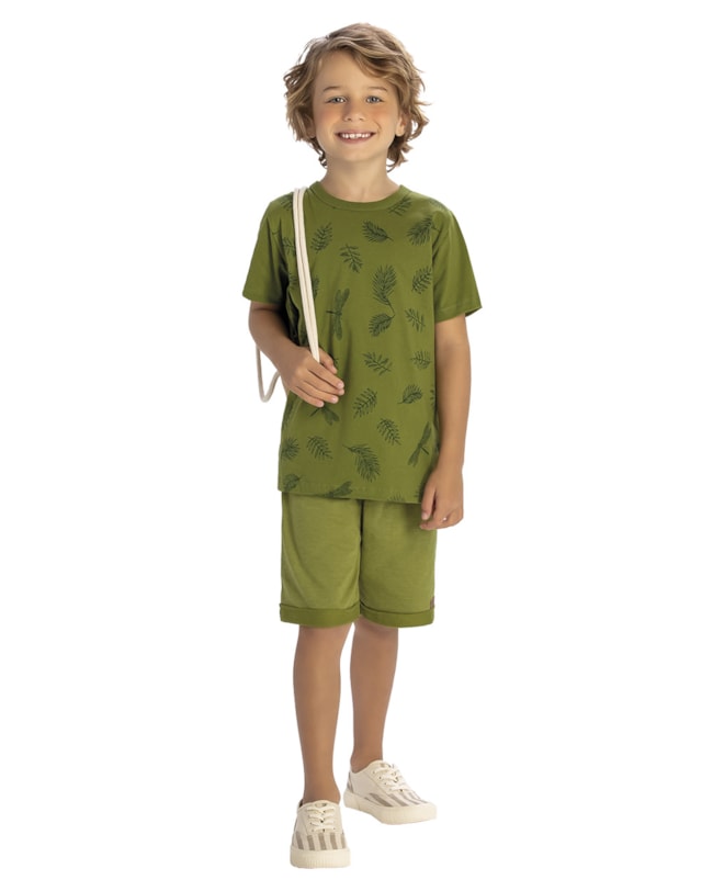 Conjunto Infantil Menino Camiseta Folhagens e Bermuda ReiRex-71fcb081-2185-46db-b4f4-92c7a458db2a