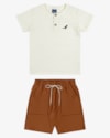 Conjunto Infantil Menino Camiseta Gola Henley e Bermuda - ReiRex - Natural-da7b897c-70ef-4a06-8f42-0c7674a74b7c